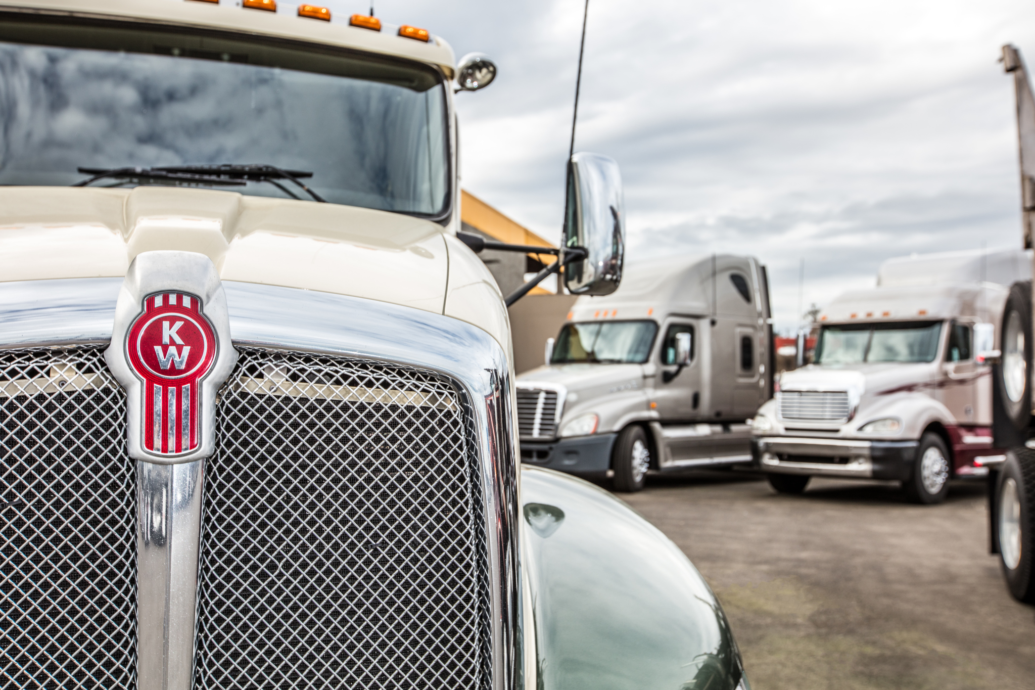 Close-up of Kenworth logo on truck
